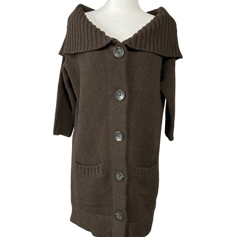 Vince Sweater Dress Womens Large Brown Alpaca Wool Cashmere Button Front Rib Kni
